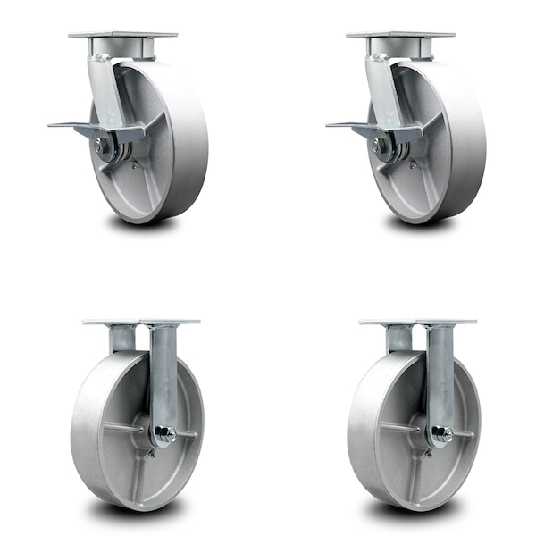 8 Inch Kingpinless Semi Steel Wheel Caster Brakes 2 Rigid, 2PK